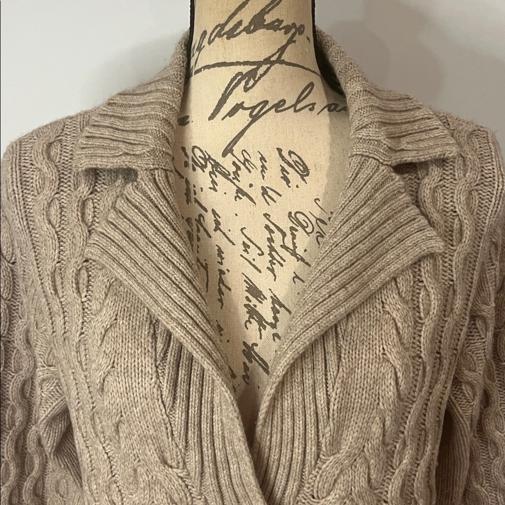 Mantovani Studio wool cashmere soft cable knit cardigan sweater L - Picture 2 of 9